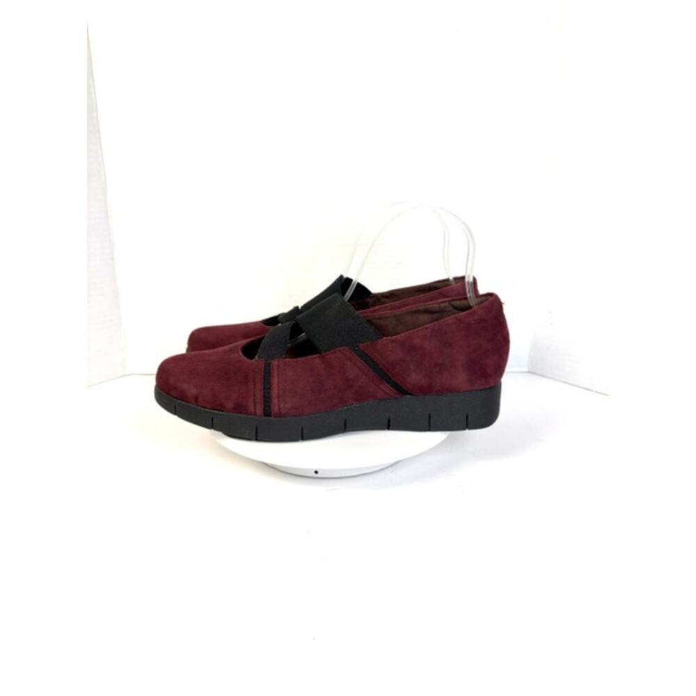 Clarks Artisan‎ Burgundy Suede Elastic Strap Comfort Wedge Mary Janes Size 9.5